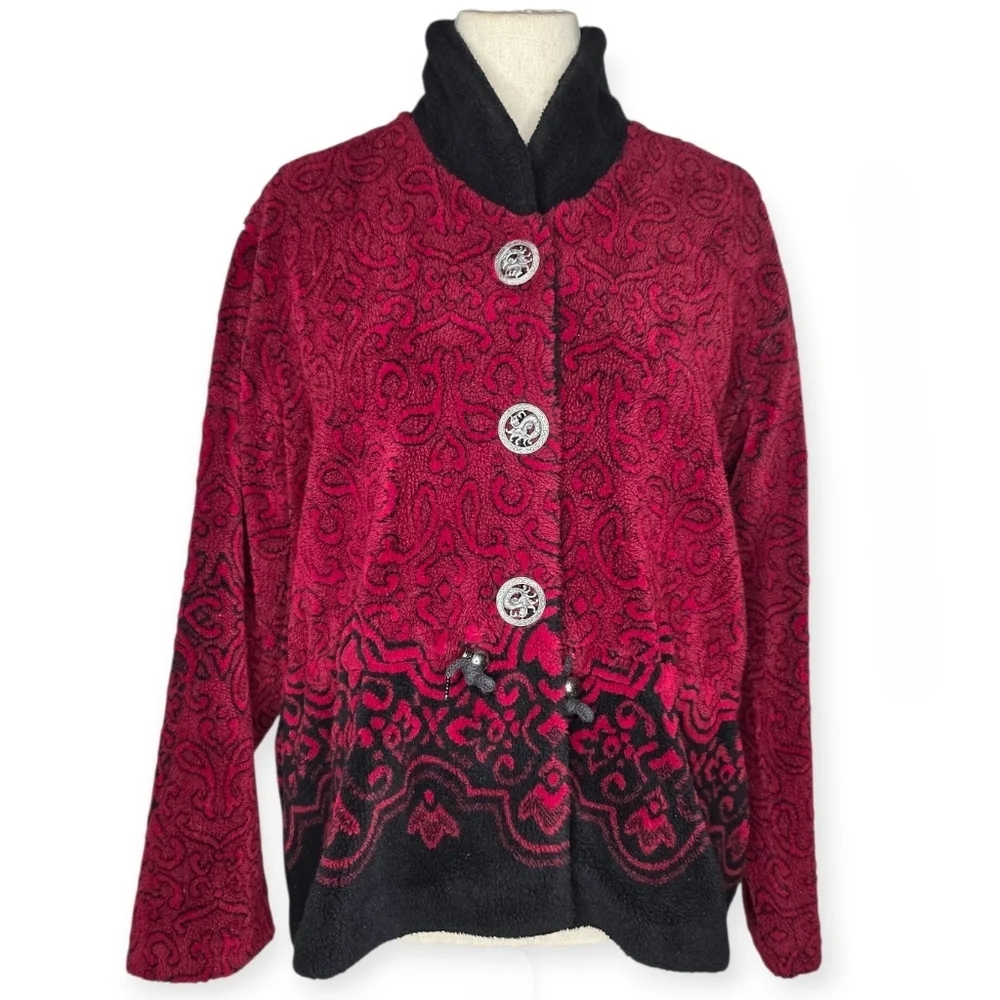 Vintage Duffel Sportwear Red Black Paisley Cardigan Approximately L/XL